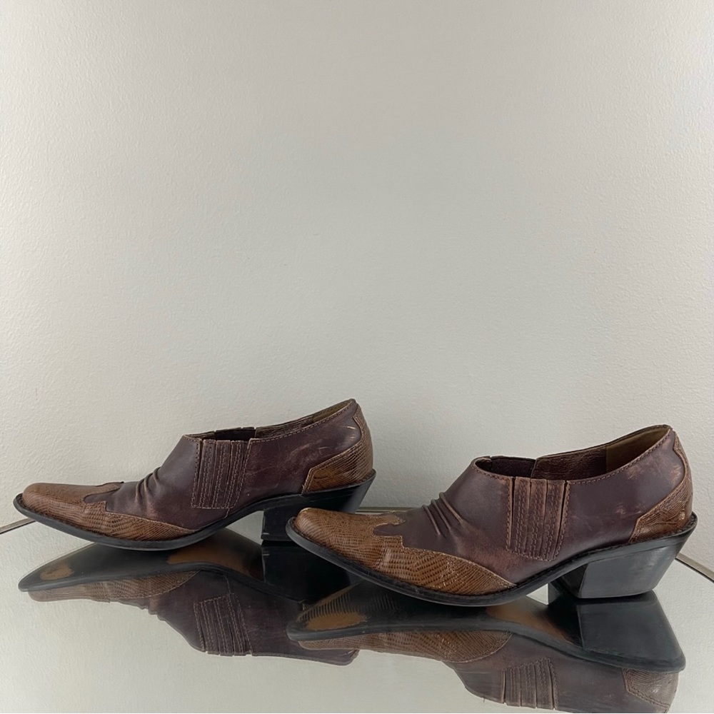 MATISSE Vintage Brown Leather Western Pointed Toe Slip On Heel Mule Ankle Boots - Picture 9 of 13